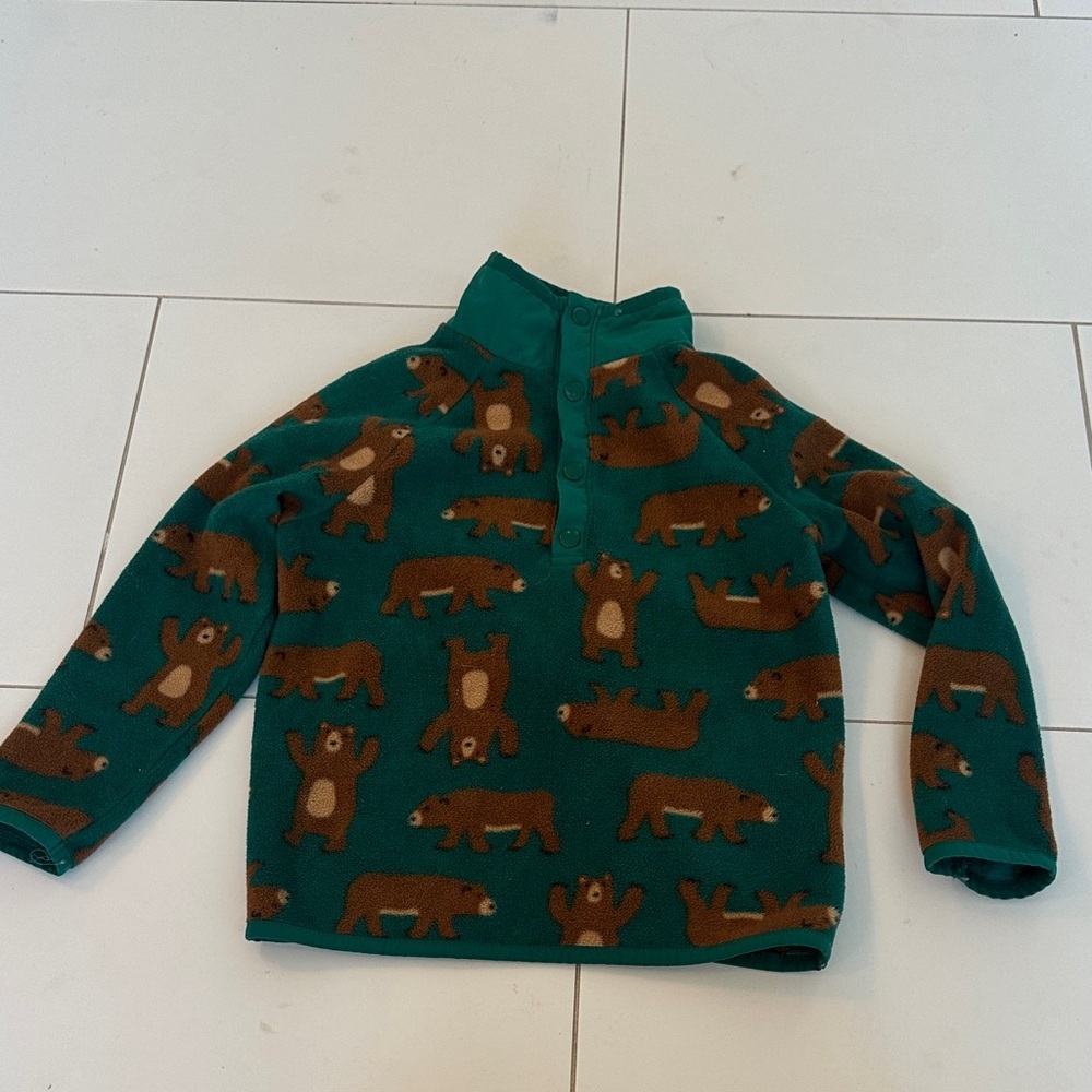 Old Navy Long-Sleeve 1/4 Snap-Button Microfleece Sweater Teal Bear Fleece 5T